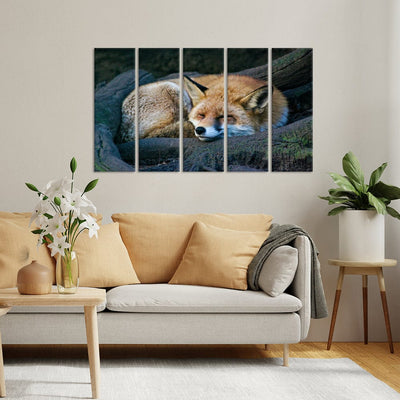 DecorGlance Sleeping Fox Canvas Wall Painting - With 5 Panel