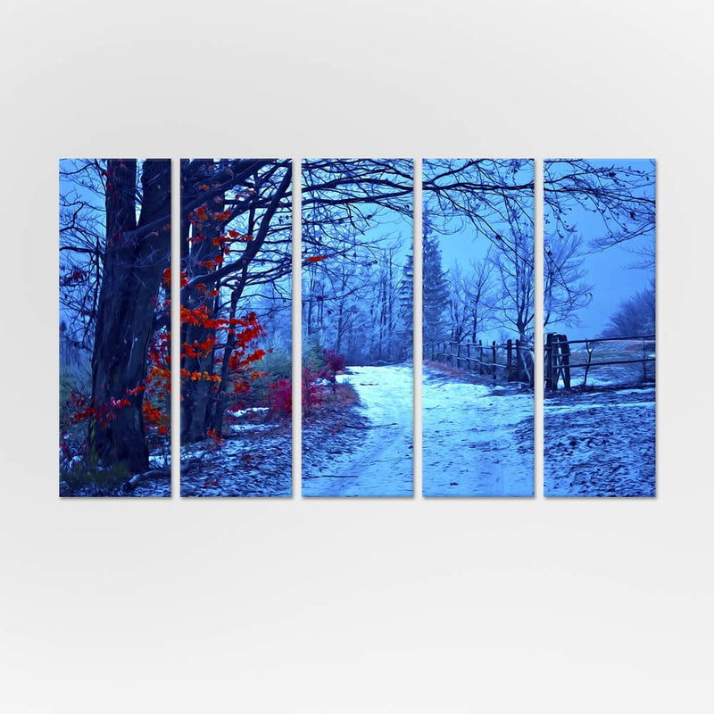 DecorGlance Snow Covered Road  Canvas Wall Painting - With 5 Panel