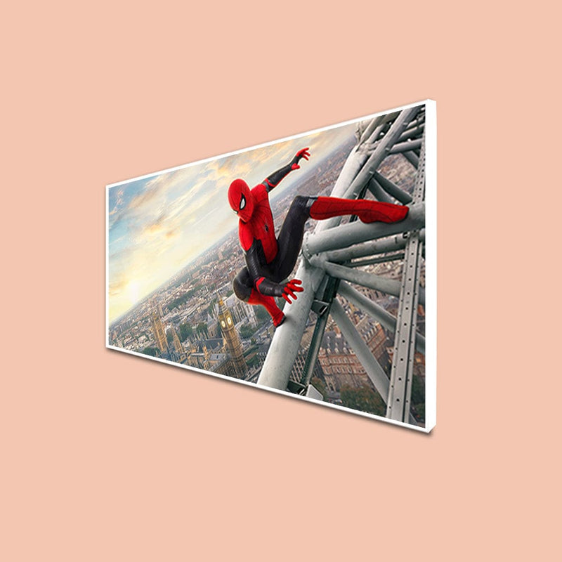 DecorGlance CANVAS PRINT WHITE FLOATING FRAME / (48x24) Inch / (121x60) Cm Spider Man Canvas Floating Frame Wall Painting