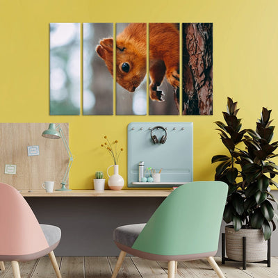 DecorGlance Squirrel Canvas Wall Painting - With 5 Panel