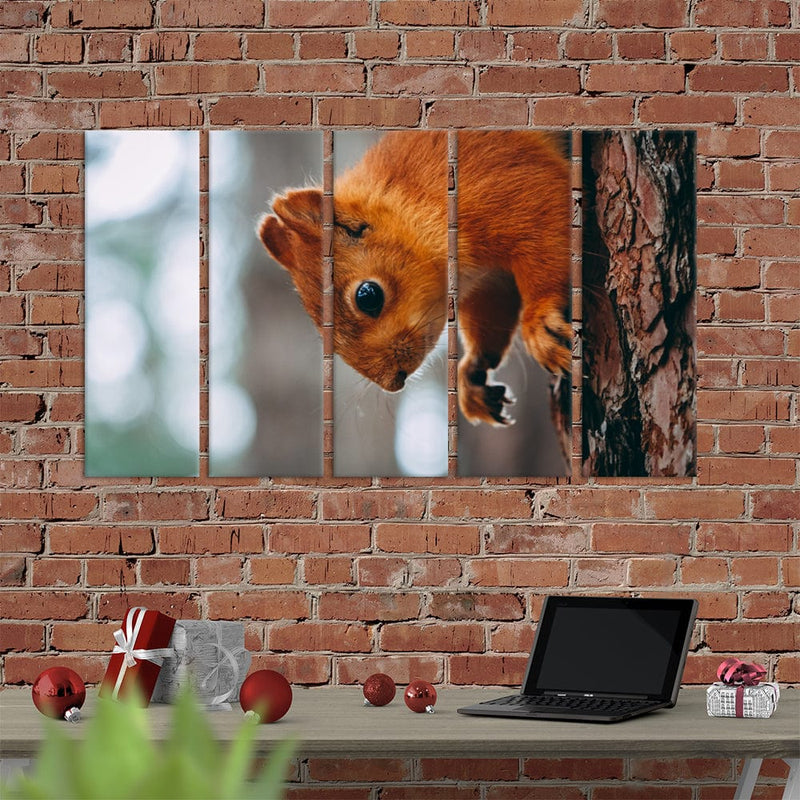 DecorGlance Squirrel Canvas Wall Painting - With 5 Panel