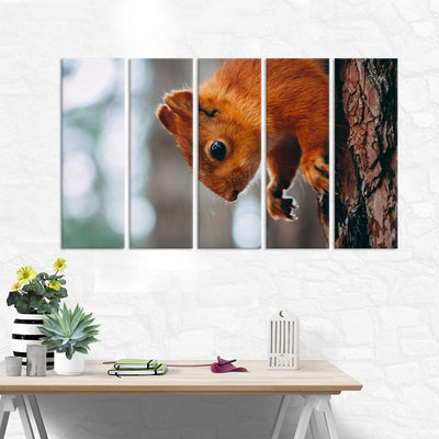 DecorGlance Squirrel Canvas Wall Painting - With 5 Panel
