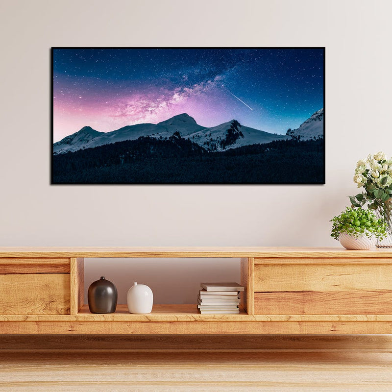 DecorGlance Stars Above The Mountains Canvas Floating Frame Wall Painting