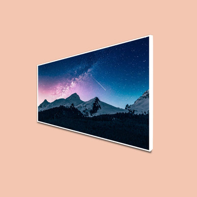 DecorGlance CANVAS PRINT WHITE FLOATING FRAME / (48X24) Inch / (121X60) Cm Stars Above The Mountains Canvas Floating Frame Wall Painting