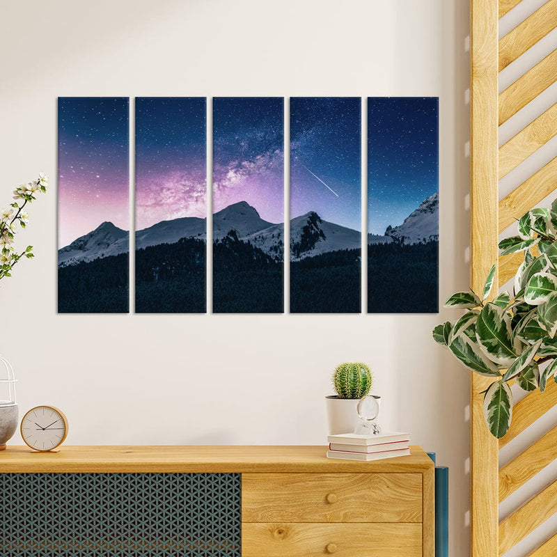 DecorGlance Stars Above The Mountains Canvas Wall Painting - With 5 Panel