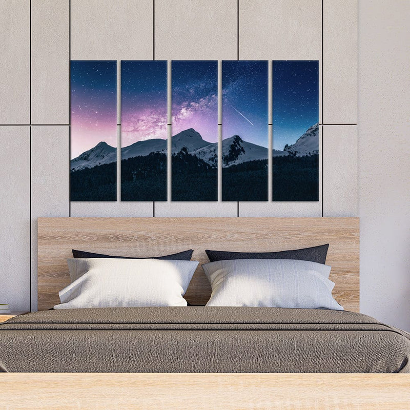 DecorGlance Stars Above The Mountains Canvas Wall Painting - With 5 Panel