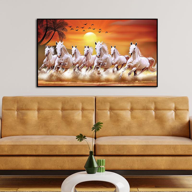 White Horses Running In Time Of Sunset Canvas Wall Painting