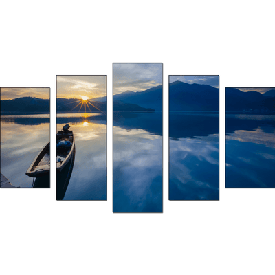 DECORGLANCE Sunset and Boat Canvas Wall Painting- With 5 Frames