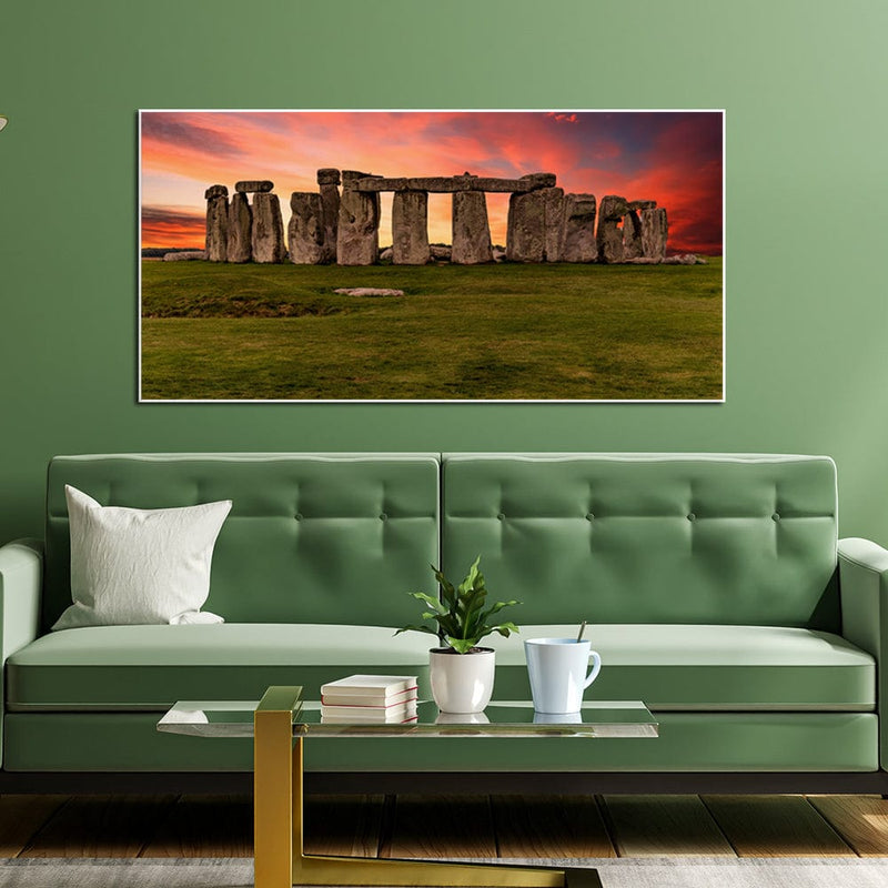 DecorGlance Sunset at the Stonehenge, United Kingdom Canvas Floating Frame Wall Painting