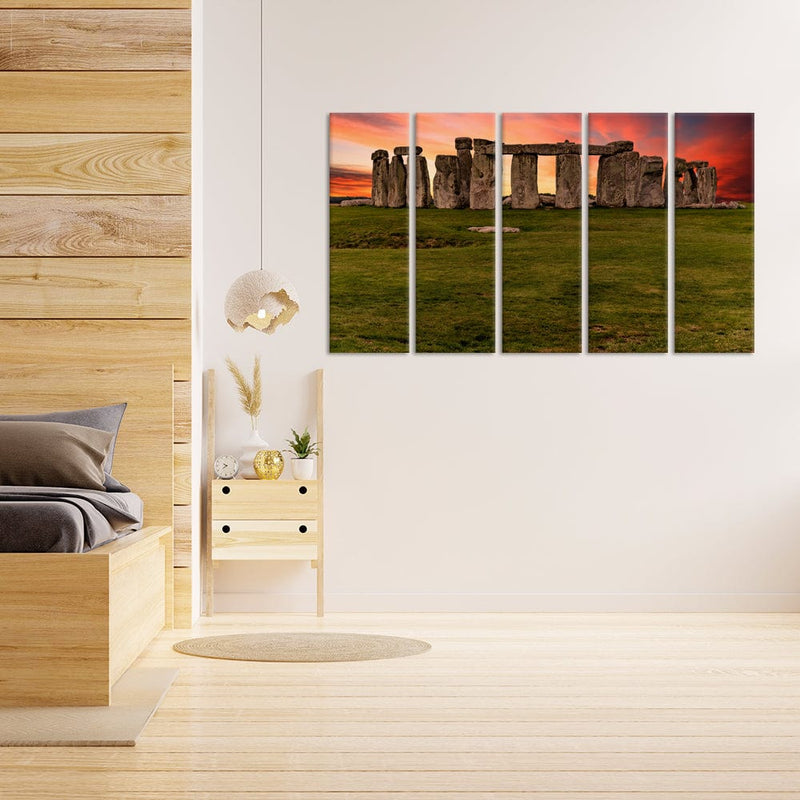 DecorGlance Sunset at the Stonehenge, United Kingdom Canvas Wall Painting - With 5 Panel