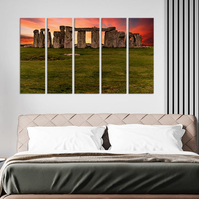 DecorGlance Sunset at the Stonehenge, United Kingdom Canvas Wall Painting - With 5 Panel