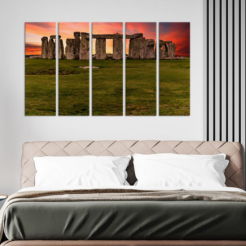 DecorGlance Sunset at the Stonehenge, United Kingdom Canvas Wall Painting - With 5 Panel