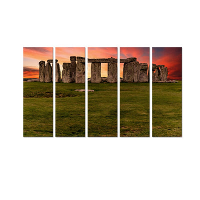 DecorGlance Sunset at the Stonehenge, United Kingdom Canvas Wall Painting - With 5 Panel