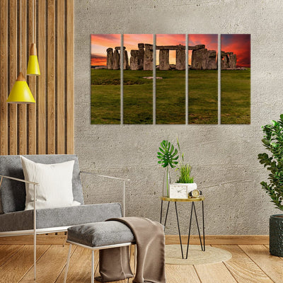 DecorGlance Sunset at the Stonehenge, United Kingdom Canvas Wall Painting - With 5 Panel