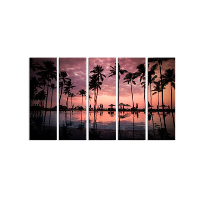 DecorGlance Sunset Beach View Canvas Wall Painting - With 5 Panel