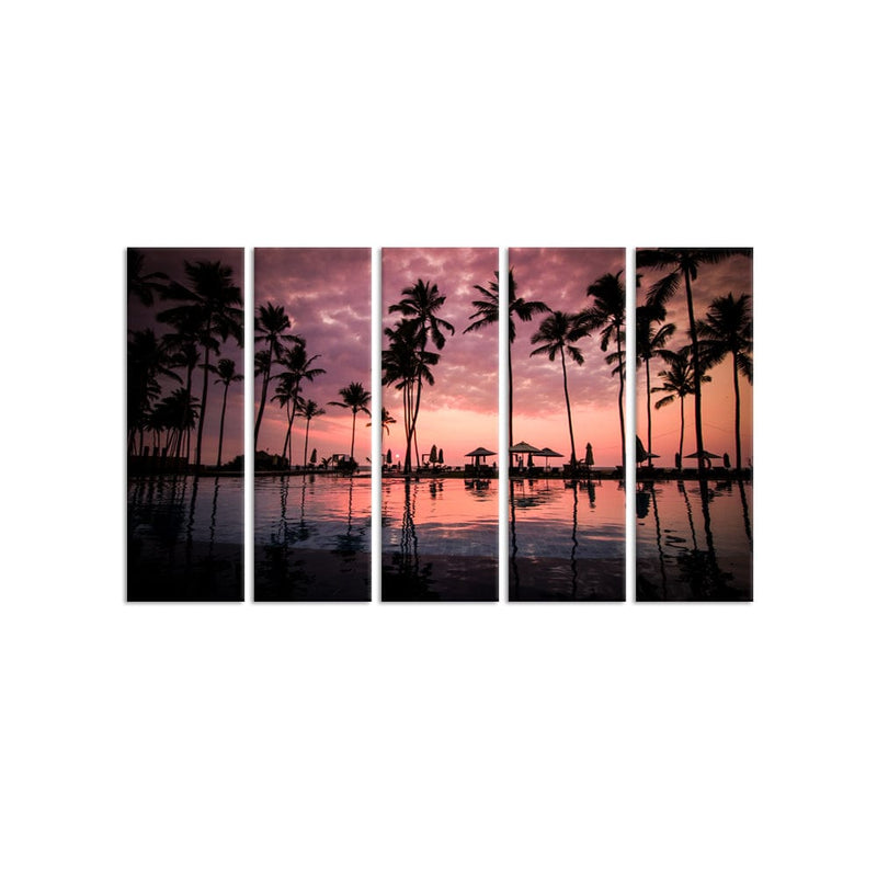 DecorGlance Sunset Beach View Canvas Wall Painting - With 5 Panel