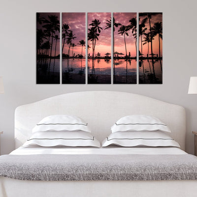 DecorGlance Sunset Beach View Canvas Wall Painting - With 5 Panel