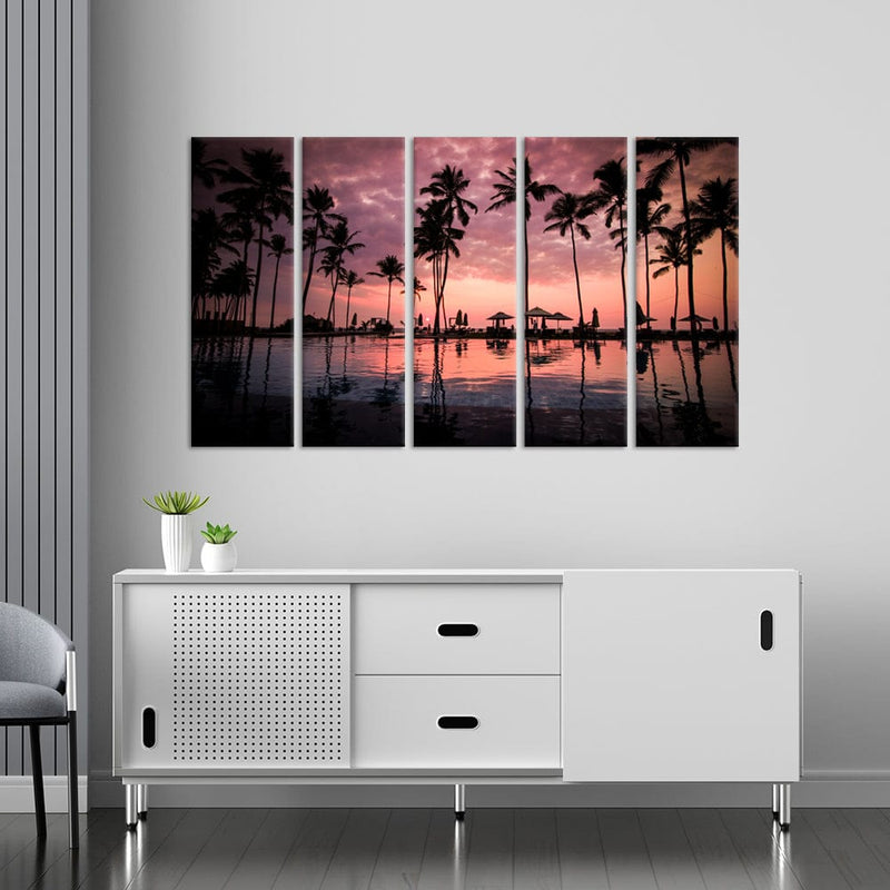 DecorGlance Sunset Beach View Canvas Wall Painting - With 5 Panel