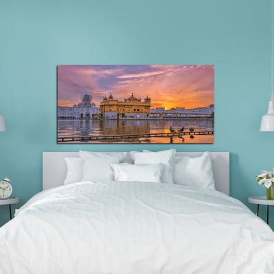 DecorGlance Sunset Golden Temple View Canvas Wall Painting