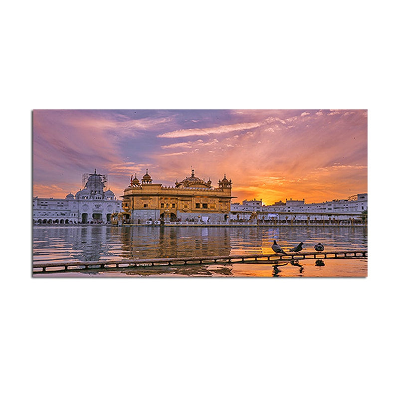 DecorGlance Sunset Golden Temple View Canvas Wall Painting