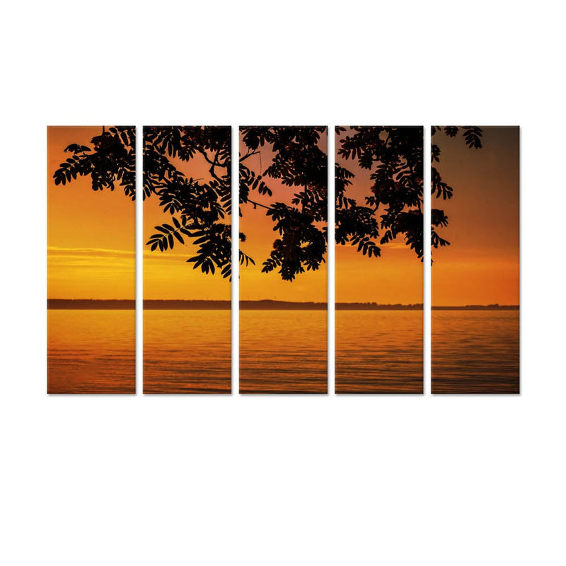 DecorGlance Sunset River View Canvas Wall Painting - With 5 Panel