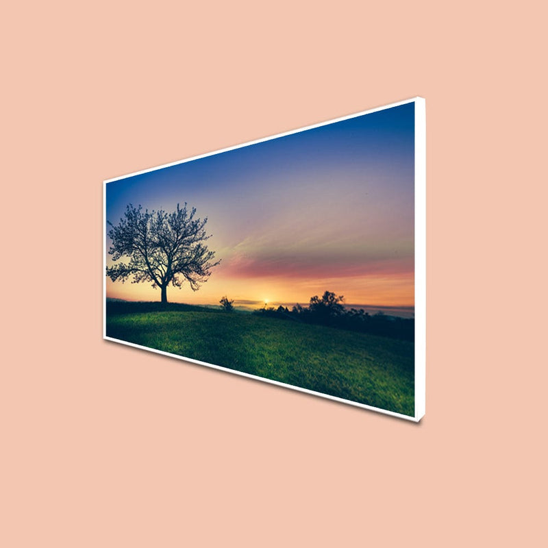DecorGlance CANVAS PRINT WHITE FLOATING FRAME / (48 X 24) Inch / (121 X 60) Cm Sunset View Canvas Floating Frame Wall Painting