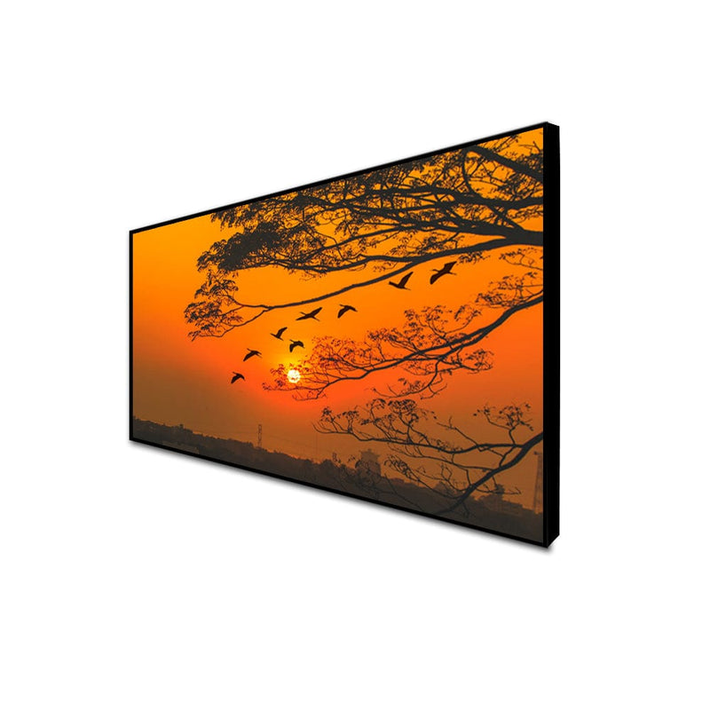 DecorGlance CANVAS PRINT BLACK FLOATING FRAME / (48 X 24) Inch / (121 X 60) Cm Sunset View Canvas Floating Frame Wall Painting