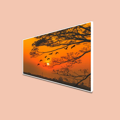 DecorGlance CANVAS PRINT WHITE FLOATING FRAME / (48 X 24) Inch / (121 X 60) Cm Sunset View Canvas Floating Frame Wall Painting