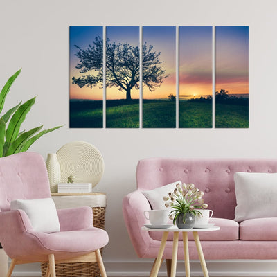 DecorGlance Sunset View Canvas Wall Painting - With 5 Panel