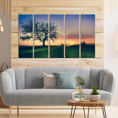DecorGlance Sunset View Canvas Wall Painting - With 5 Panel