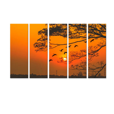 DecorGlance Sunset View Canvas Wall Painting - With 5 Panel