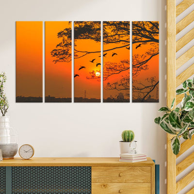 DecorGlance Sunset View Canvas Wall Painting - With 5 Panel