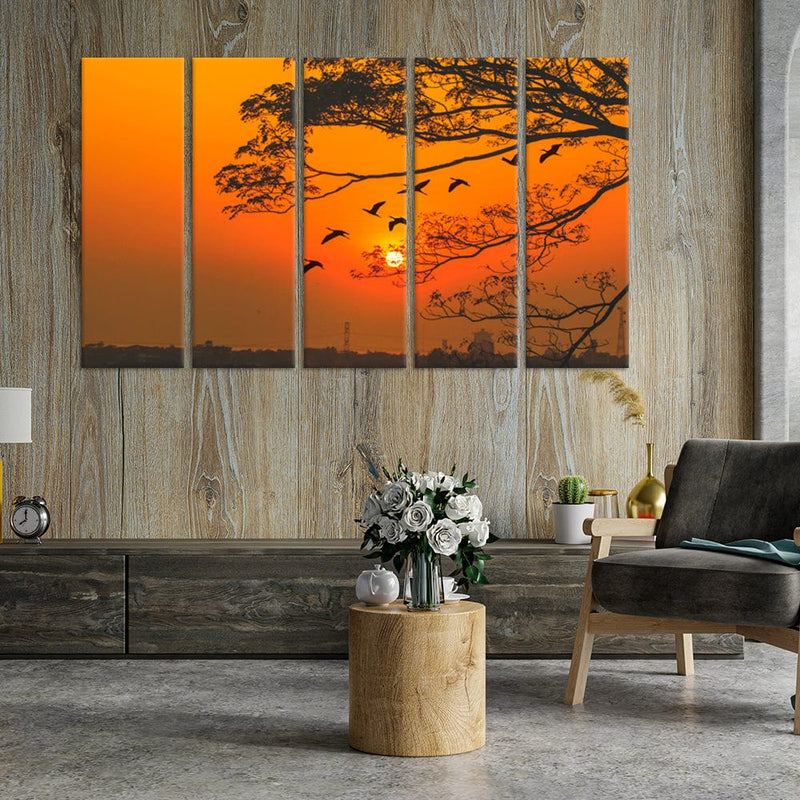 DecorGlance Sunset View Canvas Wall Painting - With 5 Panel