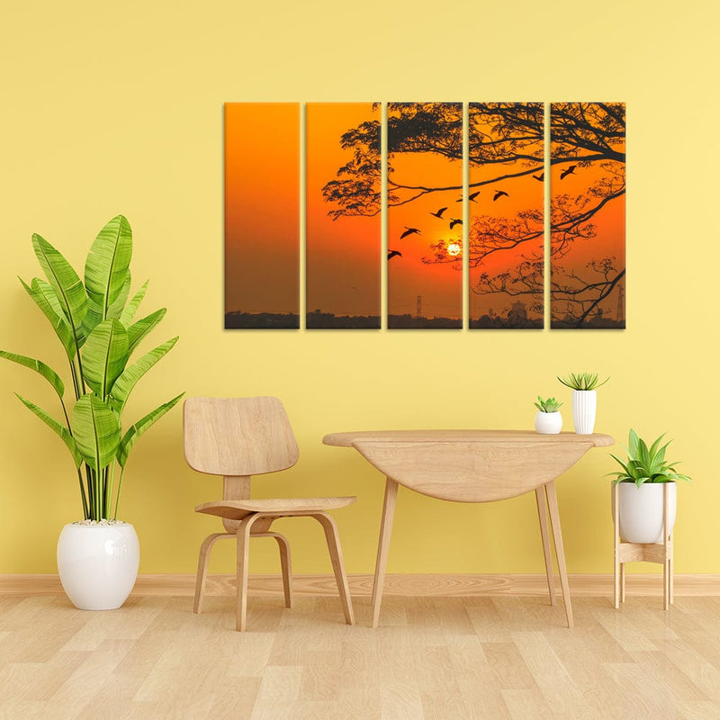 DecorGlance Sunset View Canvas Wall Painting - With 5 Panel