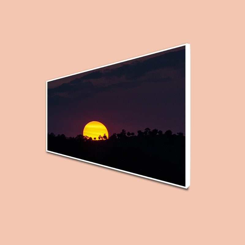 DecorGlance CANVAS PRINT WHITE FLOATING FRAME / (48x24) Inch / (121x60) Cm Sunset View Over The Mountain Canvas Floating Frame Wall Painting