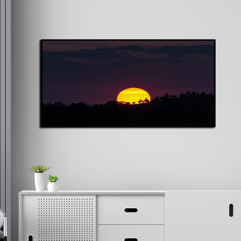 DecorGlance Sunset View Over The Mountain Canvas Floating Frame Wall Painting