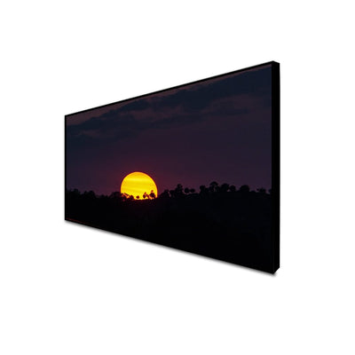 DecorGlance CANVAS PRINT BLACK FLOATING FRAME / (48x24) Inch / (121x60) Cm Sunset View Over The Mountain Canvas Floating Frame Wall Painting