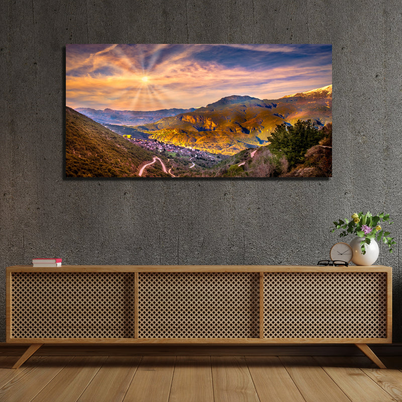 Beautiful Sunrise & Mountain View Canvas Wall Painting