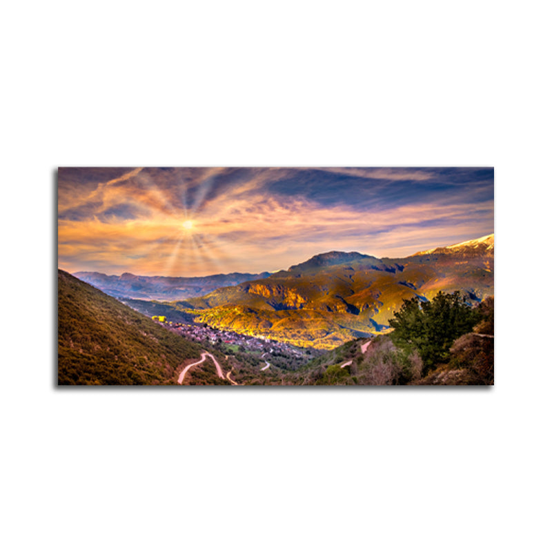 Beautiful Sunrise & Mountain View Canvas Wall Painting