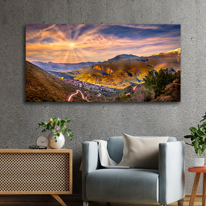 Beautiful Sunrise & Mountain View Canvas Wall Painting