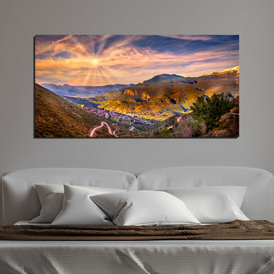 Beautiful Sunrise & Mountain View Canvas Wall Painting