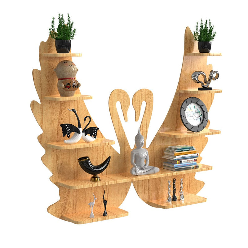 DecorGlance Regular (33 inches X 38 Inches) Swan shape Wood Wall Shelf / Book Shelf /  Oak Wood