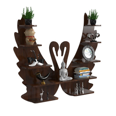 DecorGlance Regular (33 inches X 38 Inches) Swan shape Wooden Wall Shelf / Bookshelf /  Walnut Wood