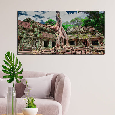 DecorGlance Ta Phrom Abandoned Mini Temple Print On Canvas Wall Painting