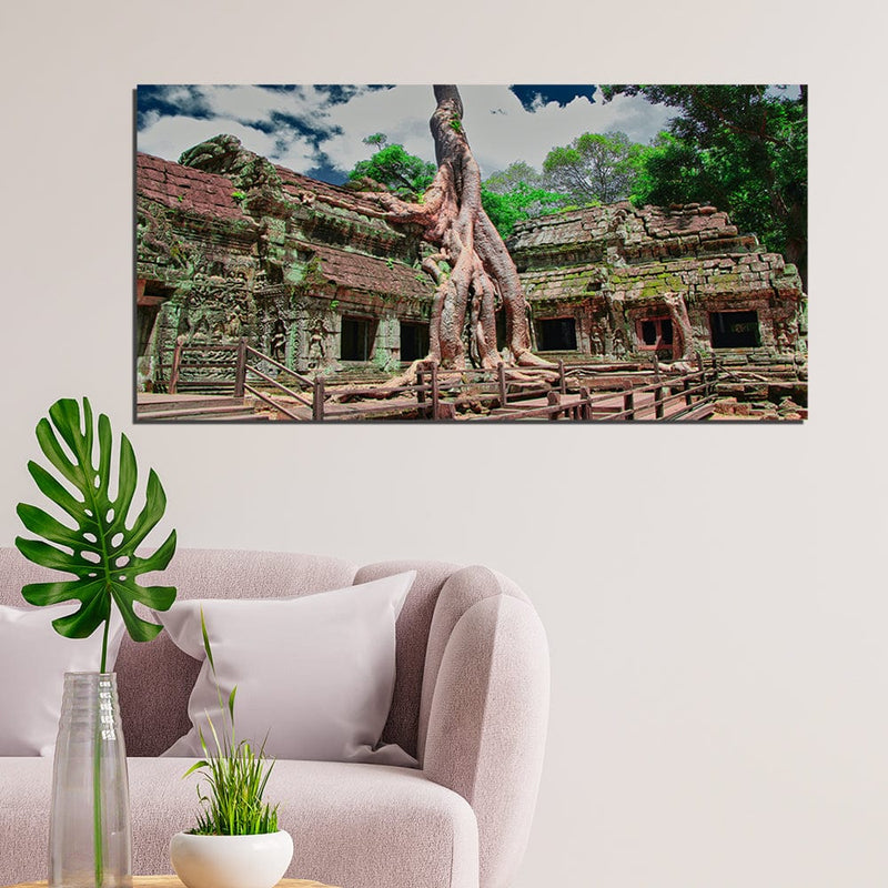 DecorGlance Ta Phrom Abandoned Mini Temple Print On Canvas Wall Painting