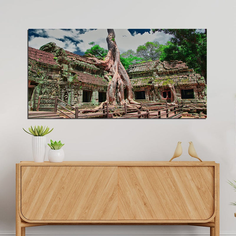 DecorGlance Ta Phrom Abandoned Mini Temple Print On Canvas Wall Painting