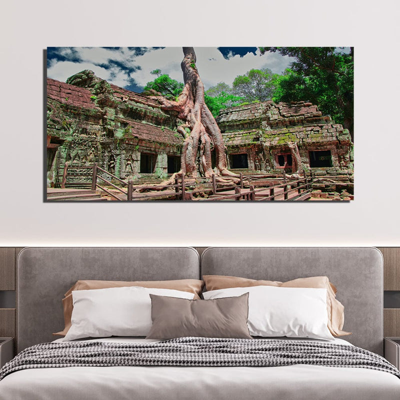 DecorGlance Ta Phrom Abandoned Mini Temple Print On Canvas Wall Painting