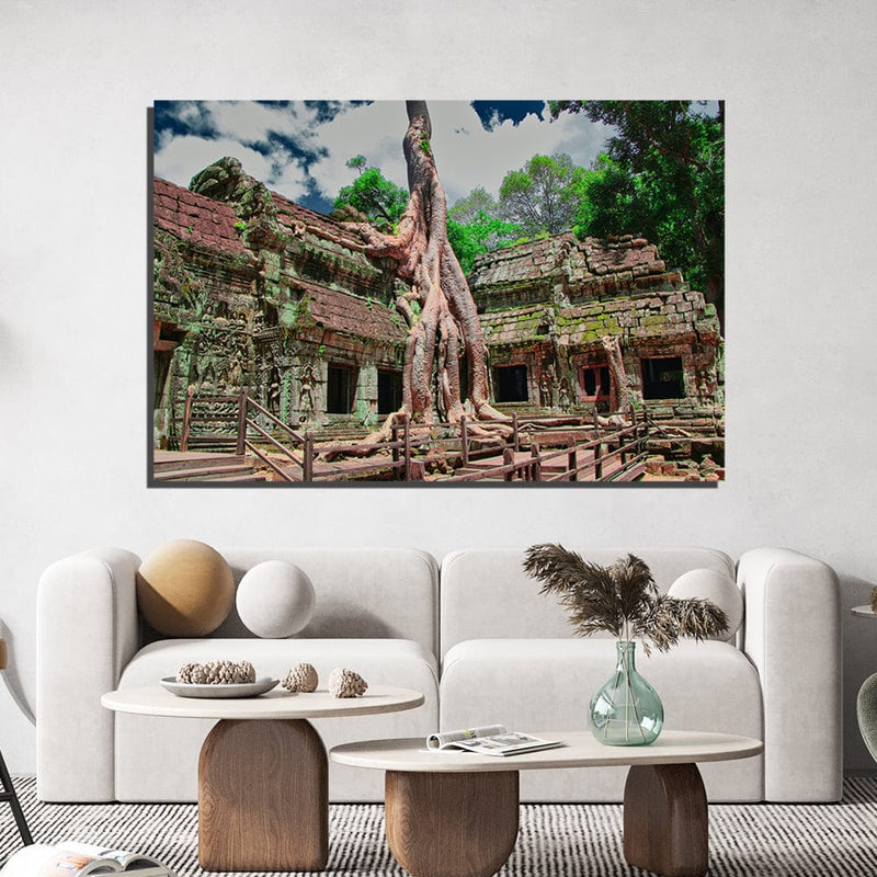 DecorGlance Ta Phrom Abandoned Mini Temple Print On Canvas Wall Painting