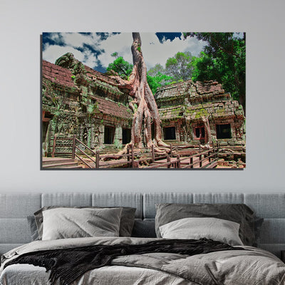 DecorGlance Ta Phrom Abandoned Mini Temple Print On Canvas Wall Painting