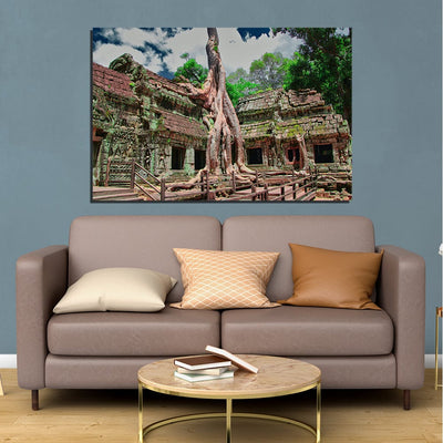 DecorGlance Ta Phrom Abandoned Mini Temple Print On Canvas Wall Painting